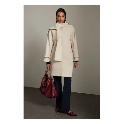 Trendyol Beige Removable Shawl Detail Oversize Wool Coat