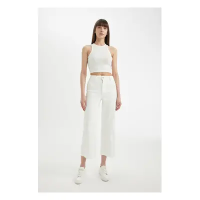 DEFACTO Culotte High Waist Cut-Out Ankle Length Jean Trousers