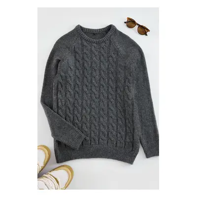 Trendyol Anthracite Unisex Crew Neck Hair Knitted Sweater