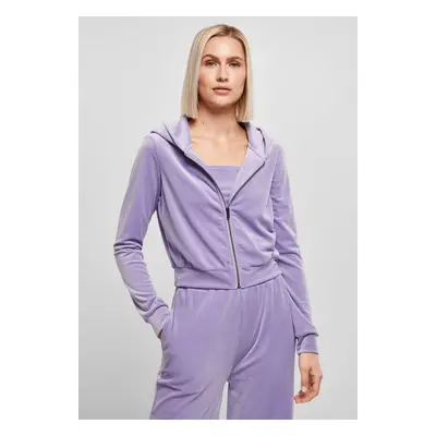 Women's Short Velvet Lavender Hooded Zipper