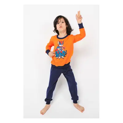 Remek boys' pyjamas, long sleeves, long legs - orange/navy blue