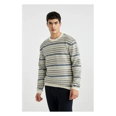 DEFACTO Men's Light Beige Standard Fit Regular Cut Crew Neck Knitwear Sweater