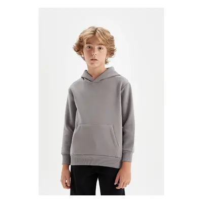 DEFACTO Boys Grey Pocket Hooded Thick School Sweatshirt