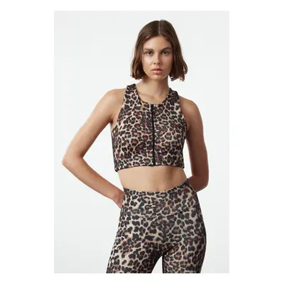 Trendyol Multicolored Leopard Patterned Zipper Detailed Support/Shaping Knitted Sports Bra