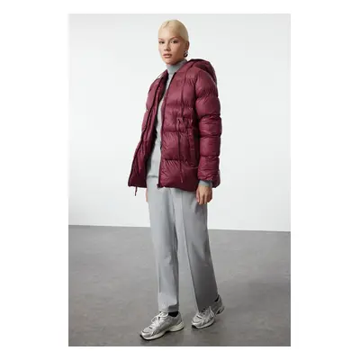 Trendyol Claret Red Regular Pattern Hooded Waist Drawstring Detail Water Repellent Puffer Jacket