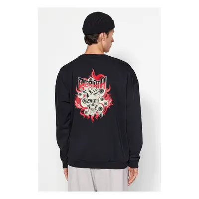 Trendyol Black Oversize/Wide-Fit Mystic Printed Fleece Inside Sweatshirt