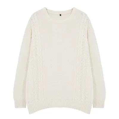 Trendyol White Oversize Wide Pattern Crew Neck Hair Knitted Sweater