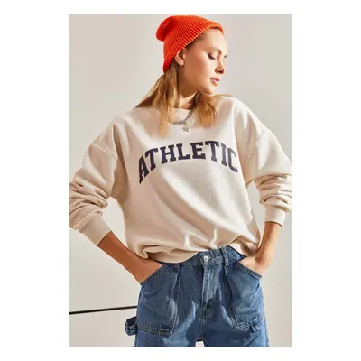 Bianco Lucci Women's Athletic Printed Three Thread Raised Sweatshirt