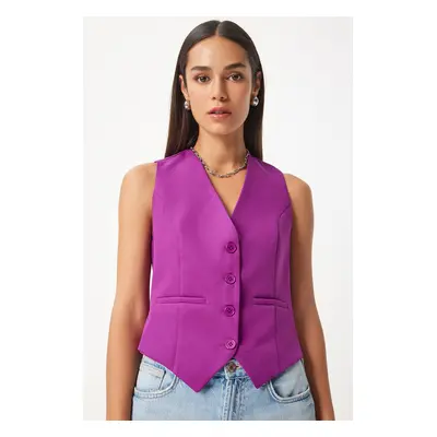 Happiness İstanbul Women's Purple Short Fitted Woven Vest