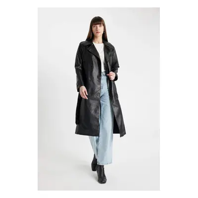 DEFACTO Waterproof Regular Fit Faux Leather Trench Coat