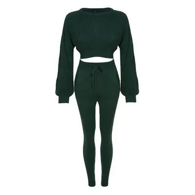 Trendyol Emerald Green Crop Crew Neck Knitwear Bottom-Top Set