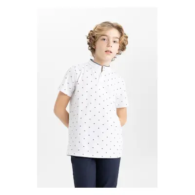 DEFACTO Boy's Judge Collar Patterned Pique Short Sleeve Polo T-Shirt