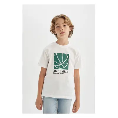 DEFACTO Boy's Crew Neck Printed Short Sleeve T-Shirt