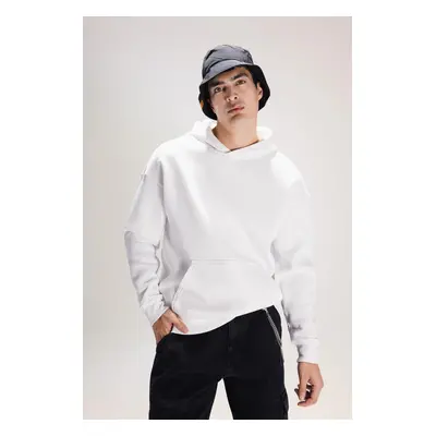 DEFACTO Oversize Wide Pattern Hooded Kangaroo Pocket Basic Plain Sweatshirt