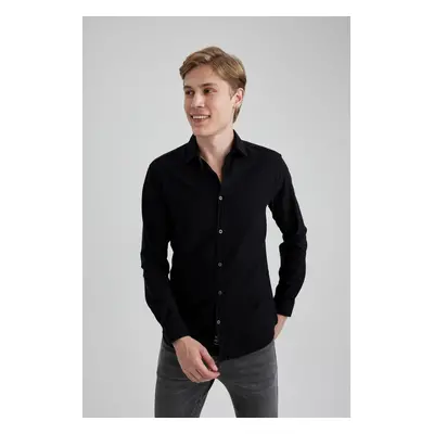 DEFACTO Black Slim Fit Slim Fit Cotton Basic Plain Long Sleeve Shirt