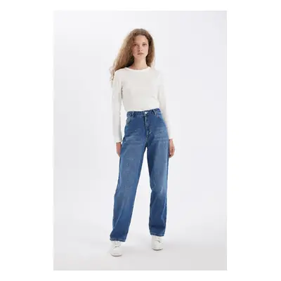 DEFACTO Baggy Fit High Waist Long Jean Washed Trousers