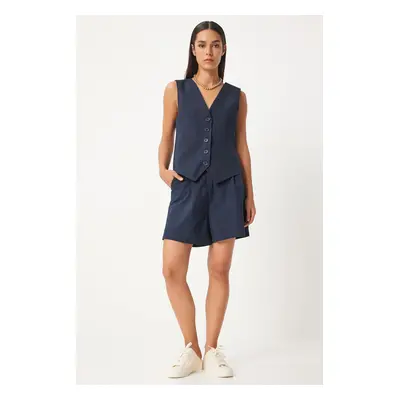 Happiness İstanbul Women's Navy Blue V-Neck Vest Shorts Set