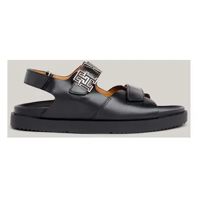 Black Women's Leather Sandals Tommy Hilfiger Hardware Sports