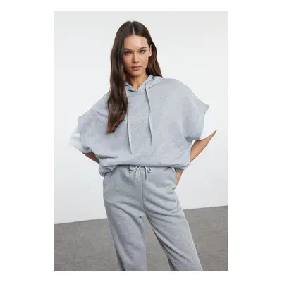 Trendyol Gray Melange Oversize/Wide Fit Hooded Thin Knitted Sweatshirt