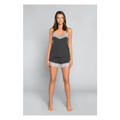 Women's pyjamas Sonata with narrow straps, shorts - dark melange