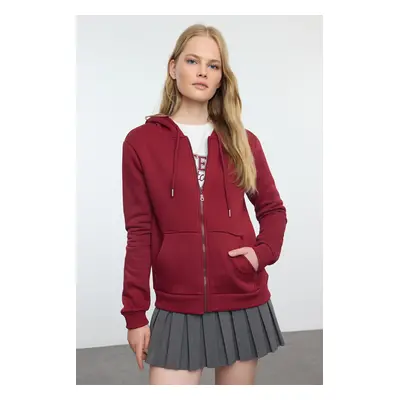 Trendyol Claret Red*001 Basic Hooded Thick Inside Fleece Knitted Sweatshirt