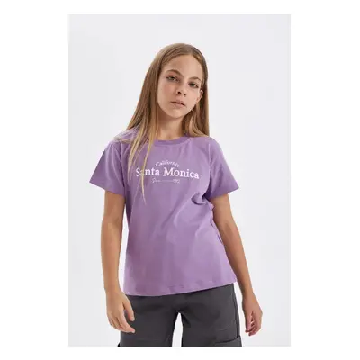 DEFACTO Girl's Crew Neck Printed Short Sleeve T-Shirt