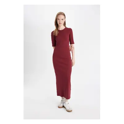 DEFACTO Bodycon Crew Neck Ribbed Camisole Short Sleeve Maxi Dress