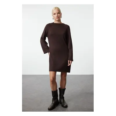 Trendyol Dark Brown Mini Knit Basic Cotton Dress