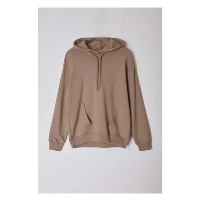 Trendyol Limited Edition Mink Oversize/Wide Cut Hooded Pocket Detailed Sweatshirt