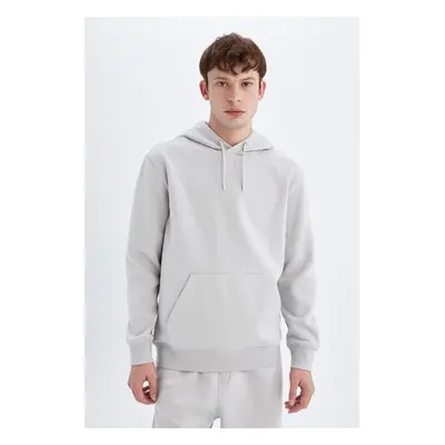 DEFACTO Men's Gray Pocketed Regular Fit Hooded Basic Sweatshirt