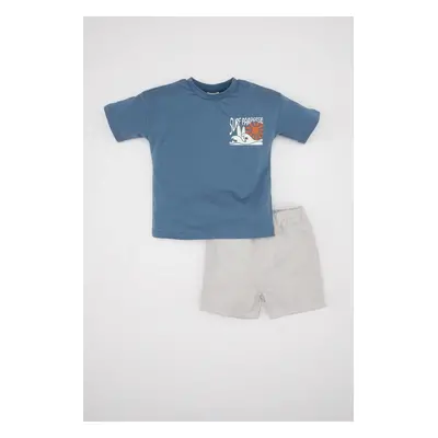 DEFACTO Baby Boy Printed Short Sleeve T-Shirt Shorts 2-Piece Set