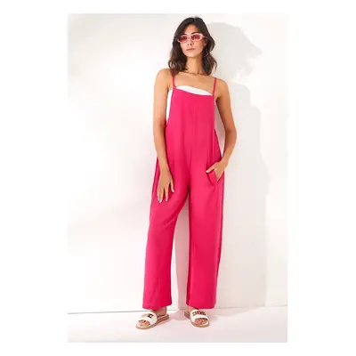 Olalook Women's Fuchsia Pocket, Straps, Loose, Flowy Jumpsuit