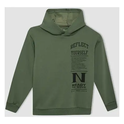 DEFACTO Boy Khaki Printed Hooded Sweatshirt