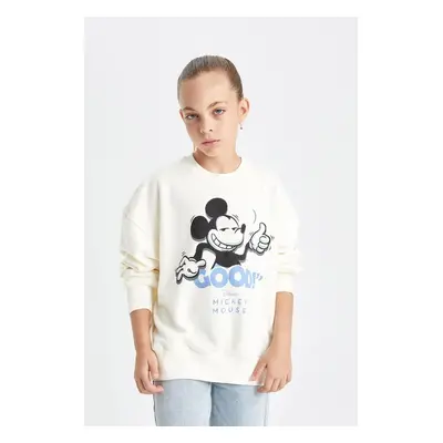 DEFACTO Girls Disney Mickey & Minnie Oversize Fit Crew Neck Sweatshirt