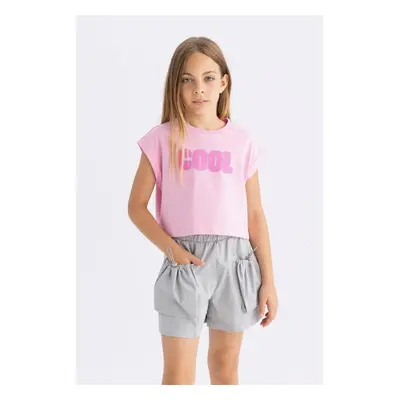 DEFACTO Girl's Crew Neck Printed Short Sleeve T-Shirt