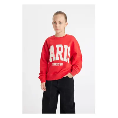 DEFACTO Girl Red Relax Fit Crew Neck Printed School Sweatshirt