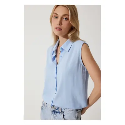 Happiness İstanbul Women's Sky Blue Sleeveless Viscose Shirt