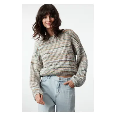 Trendyol Mint Soft Texture Crop Wide Pattern Knitwear Sweater