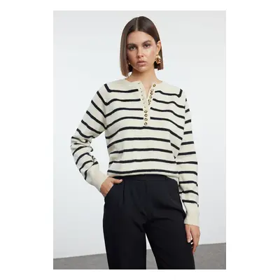 Trendyol Stone Soft Texture Basic Striped Knitwear Sweater