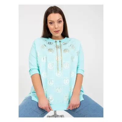 Cotton mint blouse of larger size with printed design