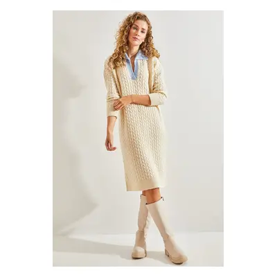 Bianco Lucci Women's Colored Collar Knitwear Dress