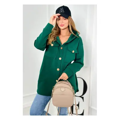 Cotton insulated sweatshirt with decorative buttons of dark green color