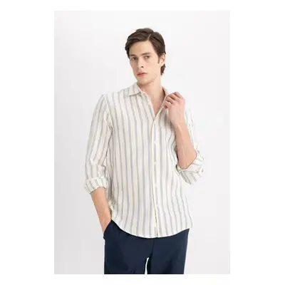 DEFACTO Regular Fit Polo Neck Long Sleeve Striped Shirt