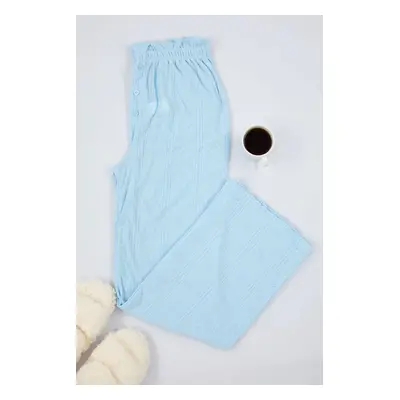 Trendyol Blue Pointel Openwork/Hole Detailed Pocketed Ribbed Knitted Pajama Bottoms