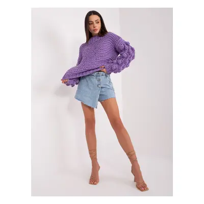 Purple oversize sweater with puff sleeves