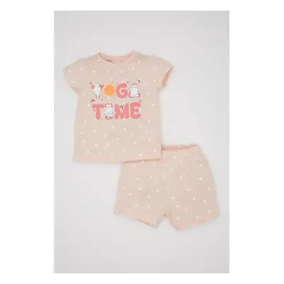 DEFACTO Baby Girl Polka Dot Short Sleeve Combed Cotton Pajama Set with Shorts