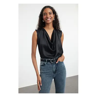 Trendyol Black Sleeveless Collar Satin Woven Blouse