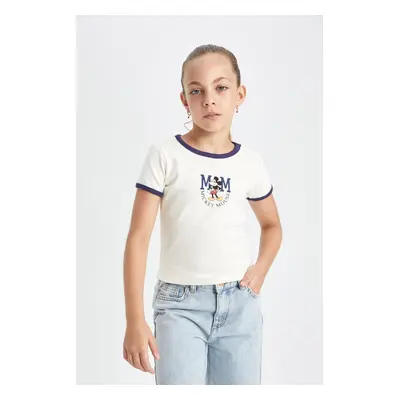 DEFACTO Girls Disney Mickey & Minnie Crew Neck Ribbed Short Sleeve T-Shirt