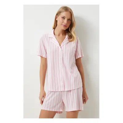 Happiness İstanbul Women's Light Pink White Striped Viscose Shorts Shirt Pajama Set