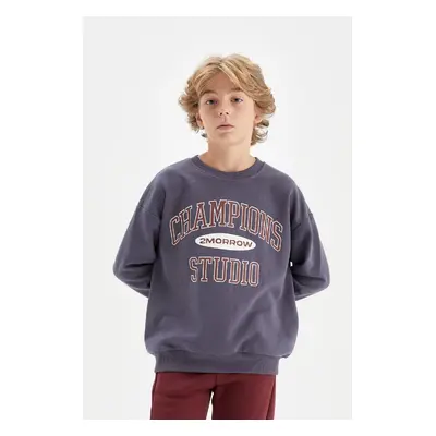 DEFACTO Boy Oversize Fit Crew Neck Printed School Sweatshirt